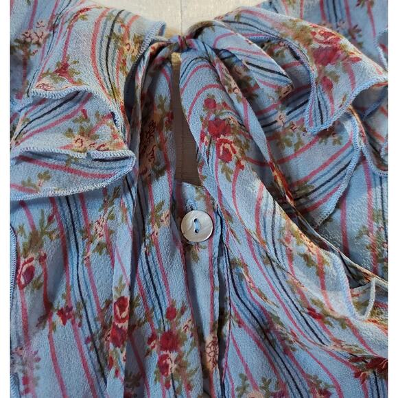 TESS Women's 12 100% Silk Floral Ruffle Cottagecore Button Blouse Tank 2 PC Set - Picture 7 of 10